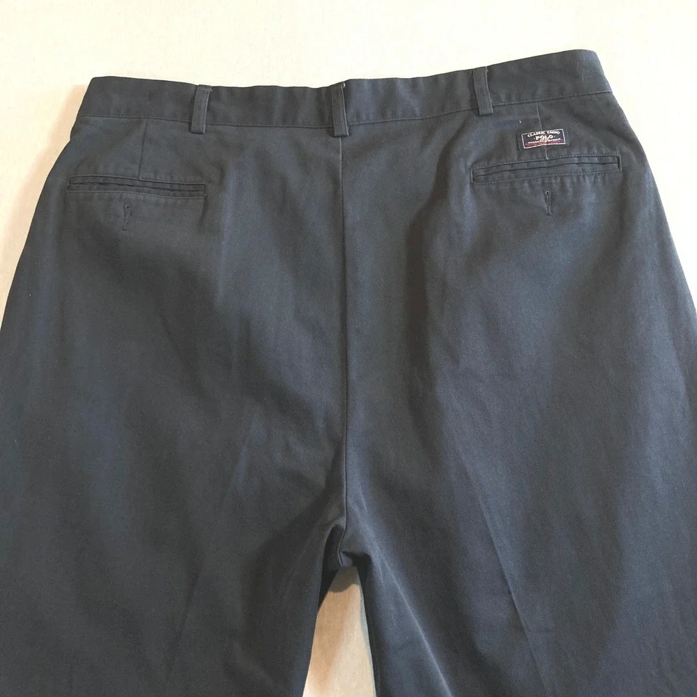 Vintage Polo Ralph Lauren Andrew Pant Mens 40x29 Navy Blue Pleated Classic Chino
